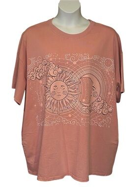 Blue Velvet Boutique Tunic Top Celestial Sun Moon Pink Oversized Boho Size M/L